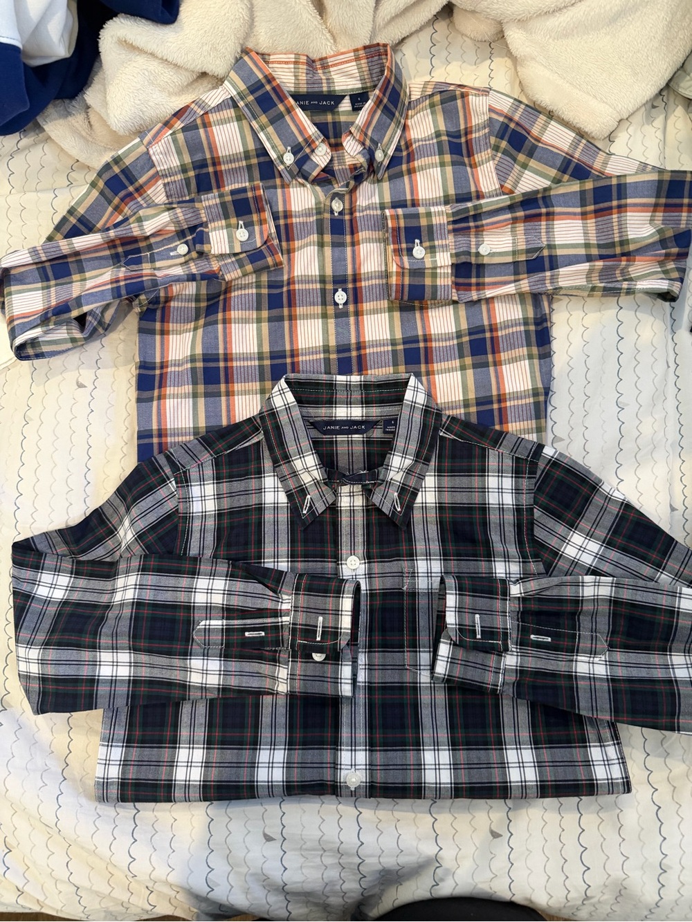 Janie and Jack Kids Plaid Button-Down Shirts - Navy, Orange & Black